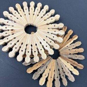 Vintage Pair Wooden Trivets Hand Crafted Farmhouse Folk Art Clothes Pins